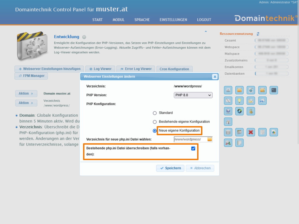 PHP Version ändern Bild 3