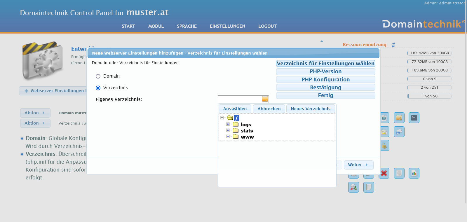 Neue PHP Einstellungen