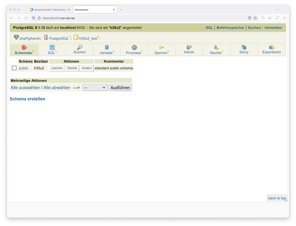 PostgreSQL Datenbank verwalten mit phpPgAdmin