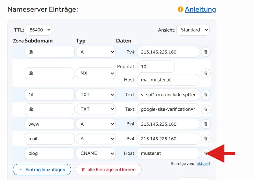 Subdomain erstellen mit DNS Eintrag