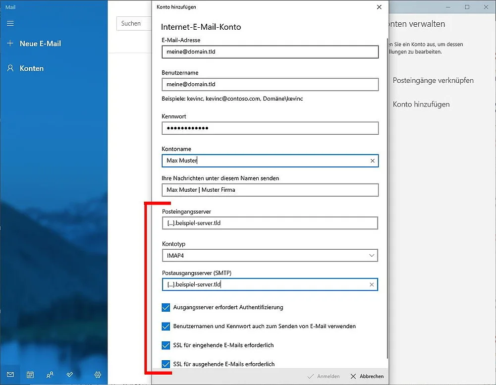 Windows 10 Mail Server Einstellungen