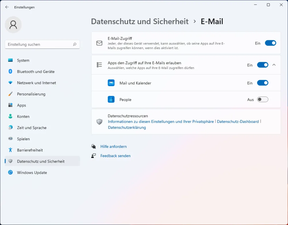 Windows 11 Datenschutz E-Mail Einstellungen