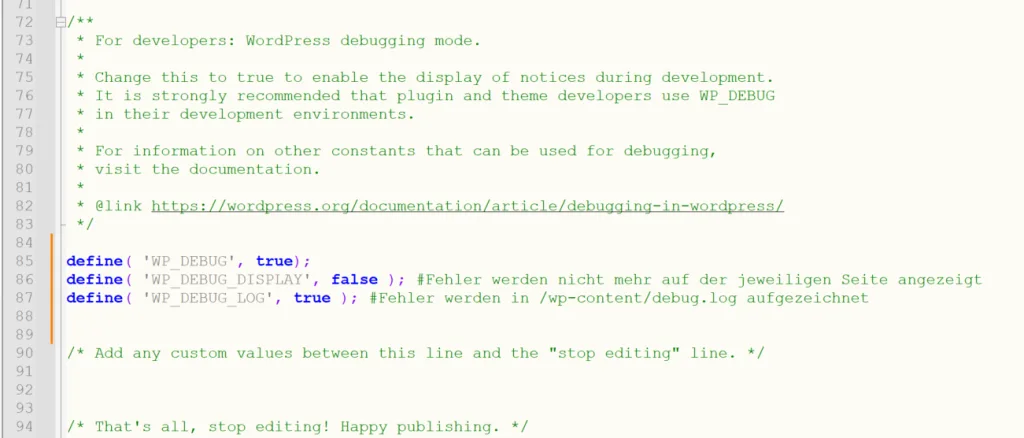WordPress Debug in der wp-config.php Datei aktivieren