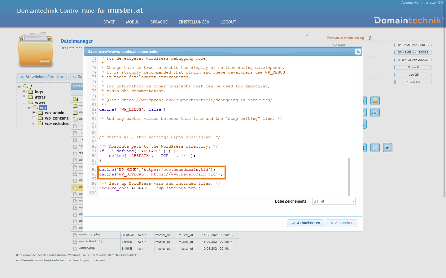 WordPress URL in der wp-config.php ändern